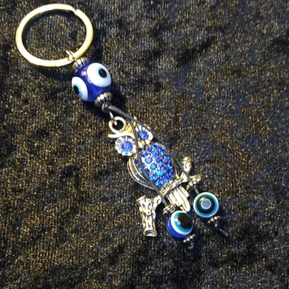 Accessories - Keychain Owl Blue Silver Charms Sparkly